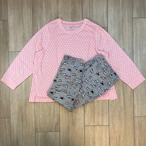 Comfort Code by Cuddl Duds Pink Dot Pajama Set Dog Print Pants Women’s 3X - Picture 1 of 16